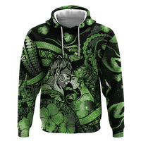Personalised Maori Romantic Valentine Hoodie The Hongi Kiss Green Galaxy