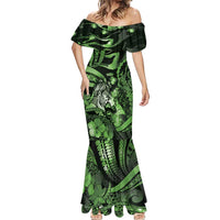 Personalised Maori Romantic Valentine Mermaid Dress The Hongi Kiss Green Galaxy