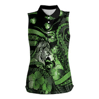 Personalised Maori Romantic Valentine Women Sleeveless Polo Shirt The Hongi Kiss Green Galaxy DT05 Female Green - Polynesian Pride