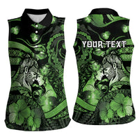 Personalised Maori Romantic Valentine Women Sleeveless Polo Shirt The Hongi Kiss Green Galaxy DT05 - Polynesian Pride
