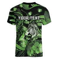 Personalised Maori Romantic Valentine Women V-Neck T-Shirt The Hongi Kiss Green Galaxy DT05 - Polynesian Pride