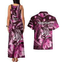 Personalised Maori Romantic Valentine Couples Matching Tank Maxi Dress and Hawaiian Shirt The Hongi Kiss Pink Galaxy DT05 - Polynesian Pride