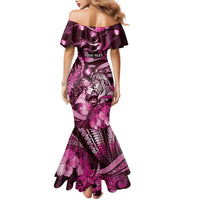 Personalised Maori Romantic Valentine Family Matching Mermaid Dress and Hawaiian Shirt The Hongi Kiss Pink Galaxy DT05 - Polynesian Pride