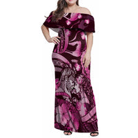 Personalised Maori Romantic Valentine Family Matching Off Shoulder Maxi Dress and Hawaiian Shirt The Hongi Kiss Pink Galaxy DT05 Mom's Dress Pink - Polynesian Pride