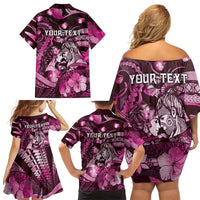 Personalised Maori Romantic Valentine Family Matching Off Shoulder Short Dress and Hawaiian Shirt The Hongi Kiss Pink Galaxy DT05 - Polynesian Pride