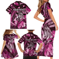 Personalised Maori Romantic Valentine Family Matching Short Sleeve Bodycon Dress and Hawaiian Shirt The Hongi Kiss Pink Galaxy DT05 - Polynesian Pride