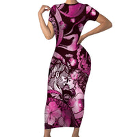 Personalised Maori Romantic Valentine Family Matching Short Sleeve Bodycon Dress and Hawaiian Shirt The Hongi Kiss Pink Galaxy DT05 Mom's Dress Pink - Polynesian Pride