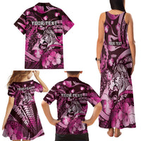 Personalised Maori Romantic Valentine Family Matching Tank Maxi Dress and Hawaiian Shirt The Hongi Kiss Pink Galaxy DT05 - Polynesian Pride
