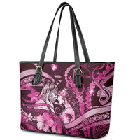 Maori Romantic Valentine Leather Tote Bag The Hongi Kiss Pink Galaxy
