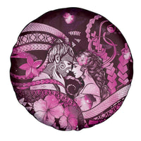 Maori Romantic Valentine Spare Tire Cover The Hongi Kiss Pink Galaxy
