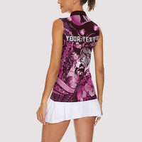 Personalised Maori Romantic Valentine Women Sleeveless Polo Shirt The Hongi Kiss Pink Galaxy DT05 - Polynesian Pride