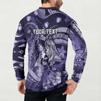 Personalised Maori Romantic Valentine Button Sweatshirt The Hongi Kiss Purple Galaxy