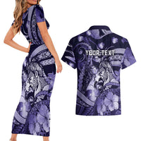 Personalised Maori Romantic Valentine Couples Matching Short Sleeve Bodycon Dress and Hawaiian Shirt The Hongi Kiss Purple Galaxy DT05 - Polynesian Pride