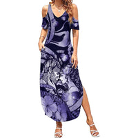 Personalised Maori Romantic Valentine Family Matching Summer Maxi Dress and Hawaiian Shirt The Hongi Kiss Purple Galaxy DT05 Mom's Dress Purple - Polynesian Pride