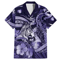 Personalised Maori Romantic Valentine Family Matching Tank Maxi Dress and Hawaiian Shirt The Hongi Kiss Purple Galaxy DT05 Dad's Shirt - Short Sleeve Purple - Polynesian Pride
