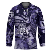 Personalised Maori Romantic Valentine Hockey Jersey The Hongi Kiss Purple Galaxy