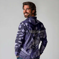 Personalised Maori Romantic Valentine Long Sleeve Polo Shirt The Hongi Kiss Purple Galaxy