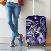 Maori Romantic Valentine Luggage Cover The Hongi Kiss Purple Galaxy