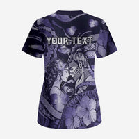 Personalised Maori Romantic Valentine Scrub Top The Hongi Kiss Purple Galaxy