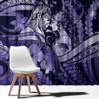 Maori Romantic Valentine Window Curtain The Hongi Kiss Purple Galaxy