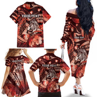 Personalised Maori Romantic Valentine Family Matching Off The Shoulder Long Sleeve Dress and Hawaiian Shirt The Hongi Kiss Red Galaxy DT05 - Polynesian Pride