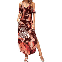 Personalised Maori Romantic Valentine Family Matching Summer Maxi Dress and Hawaiian Shirt The Hongi Kiss Red Galaxy DT05 Mom's Dress Red - Polynesian Pride