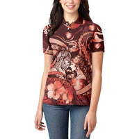 Personalised Maori Romantic Valentine Women Polo Shirt The Hongi Kiss Red Galaxy DT05 - Polynesian Pride