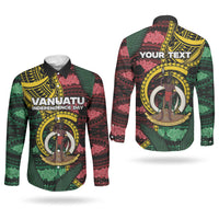 Personalised Vanuatu Independence Day Couples Matching Puletasi and Long Sleeve Button Shirt Boar Tusk Warrior Tribal Floral Patterns DT05 - Polynesian Pride