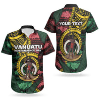 Personalised Vanuatu Independence Day Couples Matching Short Sleeve Bodycon Dress and Hawaiian Shirt Boar Tusk Warrior Tribal Floral Patterns DT05 - Polynesian Pride