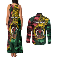 Personalised Vanuatu Independence Day Couples Matching Tank Maxi Dress and Long Sleeve Button Shirt Boar Tusk Warrior Tribal Floral Patterns