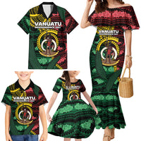 Personalised Vanuatu Independence Day Family Matching Mermaid Dress and Hawaiian Shirt Boar Tusk Warrior Tribal Floral Patterns