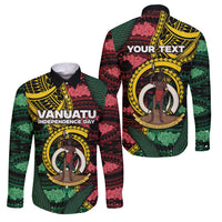 Personalised Vanuatu Independence Day Family Matching Off Shoulder Short Dress and Hawaiian Shirt Boar Tusk Warrior Tribal Floral Patterns DT05 Dad's Shirt - Long Sleeve Multicolor - Polynesian Pride