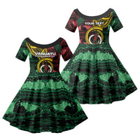 Personalised Vanuatu Independence Day Family Matching Off Shoulder Short Dress and Hawaiian Shirt Boar Tusk Warrior Tribal Floral Patterns DT05 Daughter's Dress Multicolor - Polynesian Pride