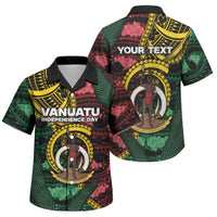 Personalised Vanuatu Independence Day Family Matching Off Shoulder Short Dress and Hawaiian Shirt Boar Tusk Warrior Tribal Floral Patterns DT05 Son's Shirt Multicolor - Polynesian Pride