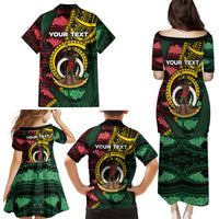 Personalised Vanuatu Independence Day Family Matching Puletasi and Hawaiian Shirt Boar Tusk Warrior Tribal Floral Patterns
