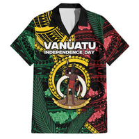 Personalised Vanuatu Independence Day Family Matching Short Sleeve Bodycon Dress and Hawaiian Shirt Boar Tusk Warrior Tribal Floral Patterns