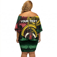 Personalised Vanuatu Independence Day Off Shoulder Short Dress Boar Tusk Warrior Tribal Floral Patterns DT05 - Polynesian Pride