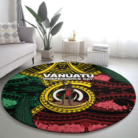 Vanuatu Independence Day Round Carpet Boar Tusk Warrior Tribal Floral Patterns