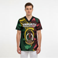 Personalised Vanuatu Independence Day Scrub Top Boar Tusk Warrior Tribal Floral Patterns