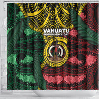 Vanuatu Independence Day Shower Curtain Boar Tusk Warrior Tribal Floral Patterns