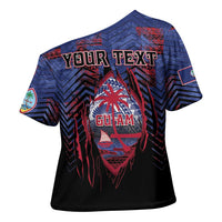 Personalised Guam Cross Shoulder Shirt Chamorro Seal Tribal Scratch Design - Polynesian Pride