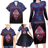 Personalised Guam Family Matching Long Sleeve Bodycon Dress and Hawaiian Shirt Chamorro Seal Tribal Scratch Design DT05 - Polynesian Pride