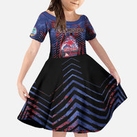 Personalised Guam Family Matching Off Shoulder Maxi Dress and Hawaiian Shirt Chamorro Seal Tribal Scratch Design - Polynesian Pride