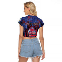 Personalised Guam Raglan Cropped T Shirt Chamorro Seal Tribal Scratch Design - Polynesian Pride