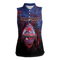 Personalised Guam Women Sleeveless Polo Shirt Chamorro Seal Tribal Scratch Design DT05 Female Navy - Polynesian Pride