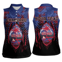 Personalised Guam Women Sleeveless Polo Shirt Chamorro Seal Tribal Scratch Design DT05 - Polynesian Pride
