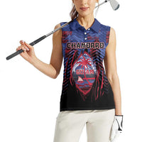 Personalised Guam Women Sleeveless Polo Shirt Chamorro Seal Tribal Scratch Design DT05 - Polynesian Pride