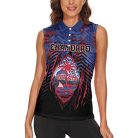 Personalised Guam Women Sleeveless Polo Shirt Chamorro Seal Tribal Scratch Design DT05 - Polynesian Pride