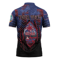 Personalised Guam Zipper Polo Shirt Chamorro Seal Tribal Scratch Design - Polynesian Pride