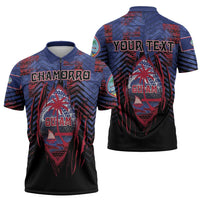 Personalised Guam Zipper Polo Shirt Chamorro Seal Tribal Scratch Design - Polynesian Pride